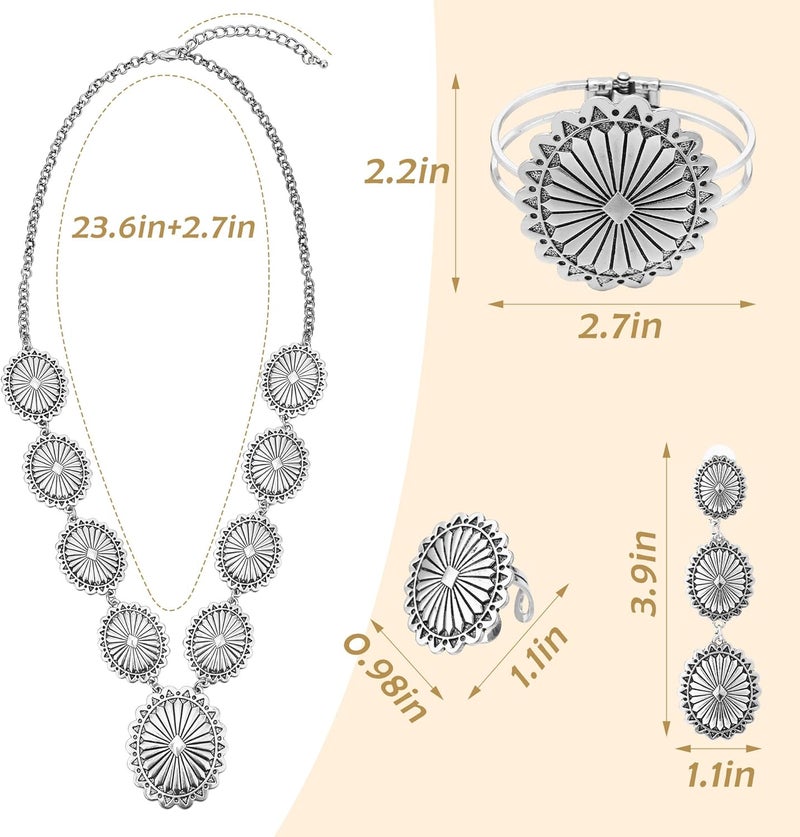 JMScape 4 PCS Western Turquoise Jewelry for Women Boho Vintage Navajo Pearl Necklace Earring Bracelet Ring Set Country Cowgirl Accessories for Gift - Image 4
